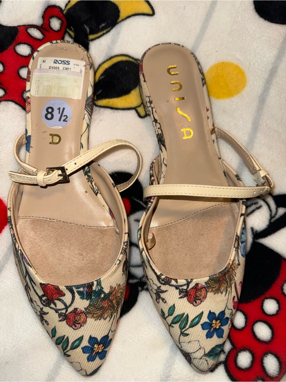 Unisa Floral Pointed-Toe Slingback Mules in Cream, Blue, Green, Red